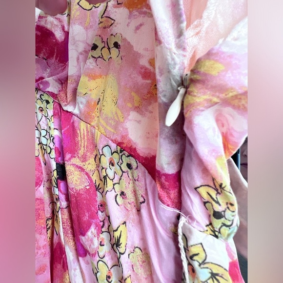 Free People Womens Pink Floral Freddy Tie Fruit Punch Boho Mini Dress Small - Picture 3 of 16